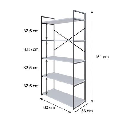Estante C/05 Prateleiras 152x80x33cm Yon Branco Tx/est.preta Branco Tx/est.preta