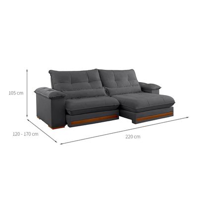 Sofá 3 Lugares Retrátil e Reclinável Qatar Veludo Cinza 220 cm