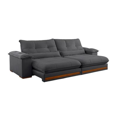 Sofá 3 Lugares Retrátil e Reclinável Qatar Veludo Cinza 220 cm