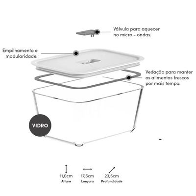 Pote De Vidro com Tampa Hermética 2,4L Mantimento Fresh Lock Ou Branco Forno Microondas Branco