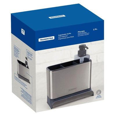 Dispenser Porta Esponja e Detergente Tramontina Inox Plurale Organizador de Pia Cozinha Plástico