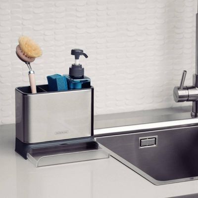 Dispenser Porta Esponja e Detergente Tramontina Inox Plurale Organizador de Pia Cozinha Plástico
