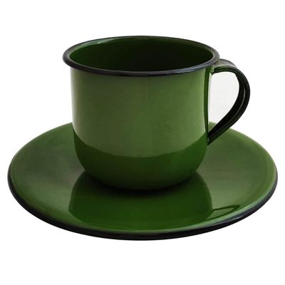 Kit Bule De Café E Chá Com 6 Xícaras e Pires Aço Esmaltado Verde