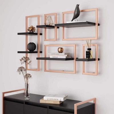 Conjunto 6 Prateleiras Industrial Preto-cobre - Pleno