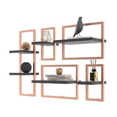 Conjunto 6 Prateleiras Industrial Preto-cobre - Pleno