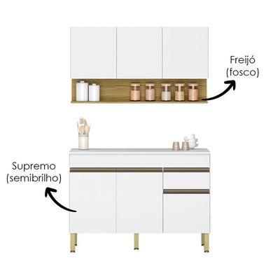 Balcão Com Tampo E Armário Aéreo 120 Cm Line Ktp Supremo Cp Freijo