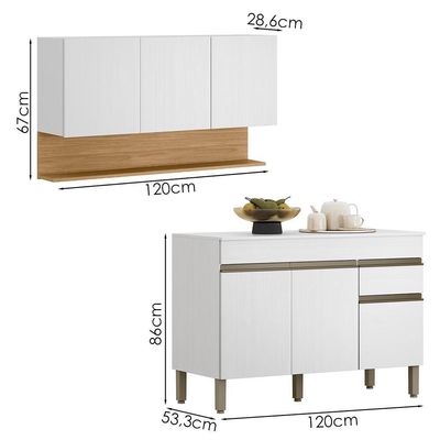 Balcão Com Tampo E Armário Aéreo 120 Cm Line Ktp Supremo Cp Freijo