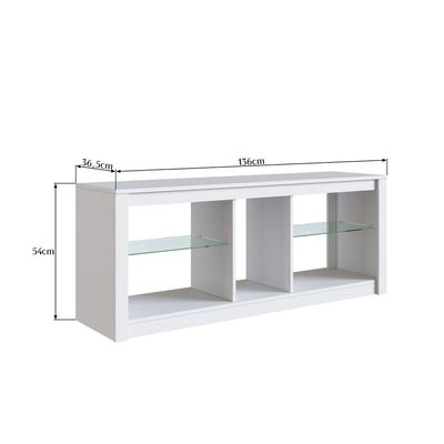 Rack Para Tv Até 55 Polegadas Estilo Gamer Com 2 Prateleiras Em Vidro E Iluminação Em Led Rgb Branco