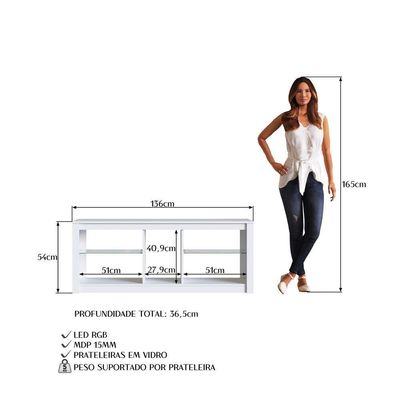 Rack Para Tv Até 55 Polegadas Estilo Gamer Com 2 Prateleiras Em Vidro E Iluminação Em Led Rgb Branco