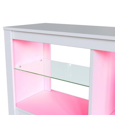 Rack Para Tv Até 55 Polegadas Estilo Gamer Com 2 Prateleiras Em Vidro E Iluminação Em Led Rgb Branco