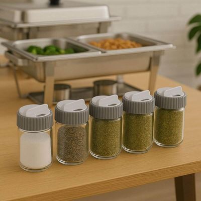 Kit 5 Porta Sal Vidro 190ml Pote Condimentos Siena Lyor Buffet Tampa Rotativa Restaurante