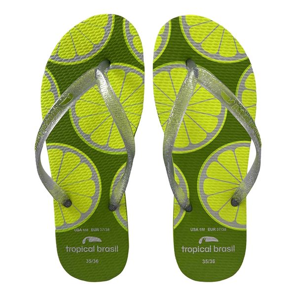 Chinelo Tropical Brasil Slim Estampado Cristal Glitter Verde 35/36