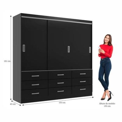 Guarda Roupa Casal Isabela 03 Portas 09 Gavetas - Black