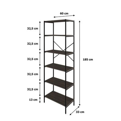 Estante C/06 Prateleiras 186x60x33cm Tub Tueh1866 Nogal - Est.preta Nogal / Est.preta