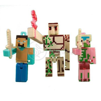 Kit Cartelado Conjunto Minecraft 2 Bonecos + 1 Villager + 1 Enderman + 1 Creeper + 1 Cama + Espadas