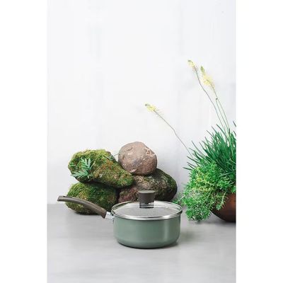 Panela Ekó Alumínio 2L 18cm Antiaderente Tampa de Vidro Multiflon Verde