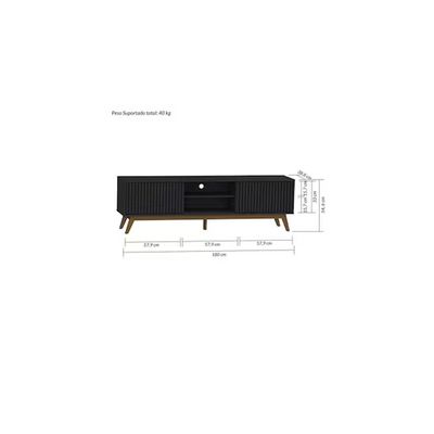 Rack Fox 180cm Ripado Para TV até 65 Polegadas Porta Deslizante 2 Portas 4 Nichos Olivar Móveis Preto