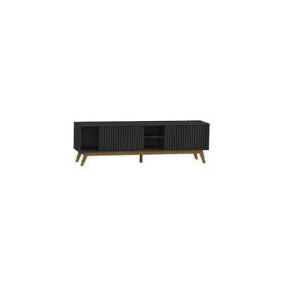 Rack Fox 180cm Ripado Para TV até 65 Polegadas Porta Deslizante 2 Portas 4 Nichos Olivar Móveis Preto