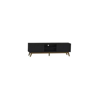 Rack Fox 180cm Ripado Para TV até 65 Polegadas Porta Deslizante 2 Portas 4 Nichos Olivar Móveis Preto