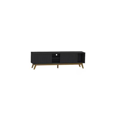 Rack Fox 180cm Ripado Para TV até 65 Polegadas Porta Deslizante 2 Portas 4 Nichos Olivar Móveis Preto