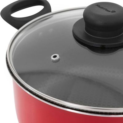 Caçarola Gourmet 24cm Ultra 7 Camadas 5L com Tampa de Vidro Multiflon Vermelho