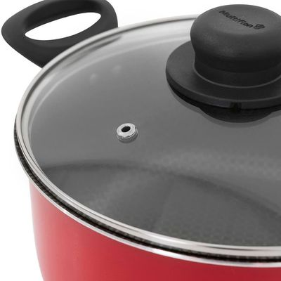 Caçarola Gourmet 26cm Ultra 7 Camadas 6L com Tampa de Vidro Multiflon Vermelho