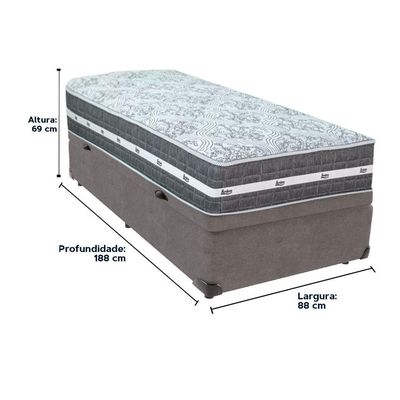 Cama Box Baú Cinza E Colchão Black Graphite Molas Ensacadas Solteiro 88x188x32 Anjos