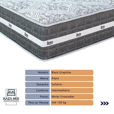 Cama Box Baú Cinza E Colchão Black Graphite Molas Ensacadas Solteiro 88x188x32 Anjos