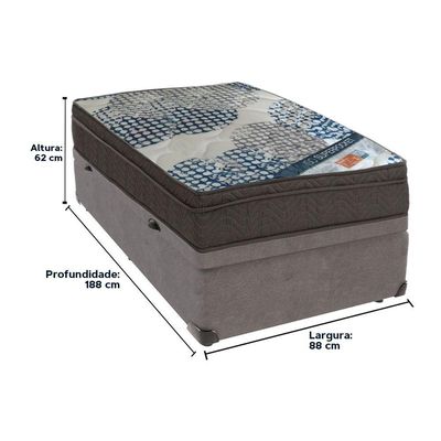 Cama Box Baú Cinza E Colchão Iso Superpocket Molas Ensacadas Solteiro Ortobom