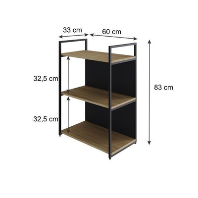 Estante C/03 Prateleiras 84x60x33cm C/fundo Yon Vermont Oak/est.preta Vermont Oak/est.preta