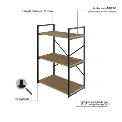 Estante C/03 Prateleiras 84x60x33cm Yon Vermont Oak/est.preta Vermont Oak/est.preta