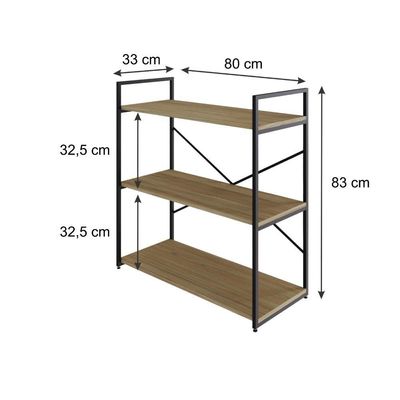 Estante C/03 Prateleiras 84x80x33cm Yon Vermont Oak/est.preta Vermont Oak/est.preta