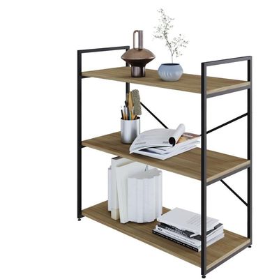 Estante C/03 Prateleiras 84x80x33cm Yon Vermont Oak/est.preta Vermont Oak/est.preta