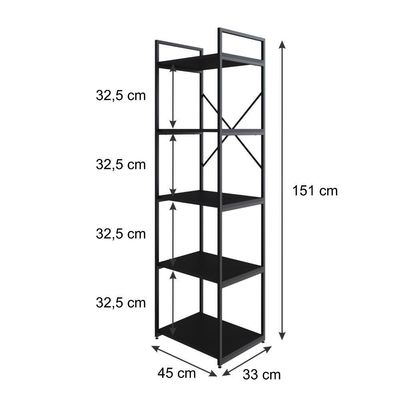 Estante C/05 Prateleiras 152x45x33cm Yon Preto Tx/est.preta Preto Tx/est.preta