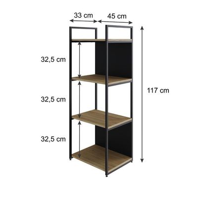 Estante C/04 Prateleiras 118x45x33cm C/fundo Yon Vermont Oak/est.preta Vermont Oak/est.preta