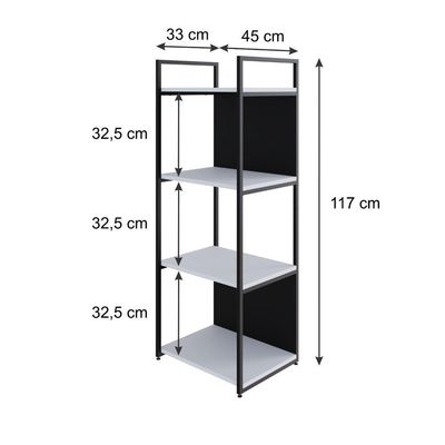 Estante C/04 Prateleiras 118x45x33cm C/fundo Yon Branco Tx/est.preto Branco Tx/est.preta