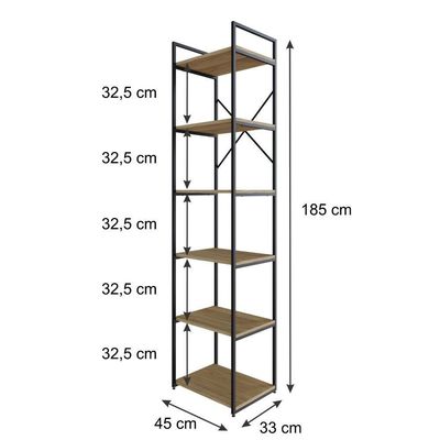 Estante Alta C/06 Prateleiras 185x45x33cm Yon Vermont Oak/est.preta Vermont Oak/est.preta