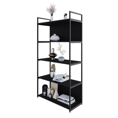 Estante C/05 Prateleiras 152x80x33cm C/fundo Yon Preto Tx/est.preta Preto Tx/est.preta