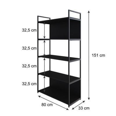 Estante C/05 Prateleiras 152x80x33cm C/fundo Yon Preto Tx/est.preta Preto Tx/est.preta