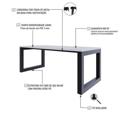 Mesa De Jantar Bronx 200x90x77cm Brmj9200 Branco Tx - Est.preta Branco Tx/est.preta