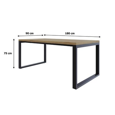 Mesa De Jantar Queens 180x90x77cm Qemj9180 Vermont Oak - Est.preta Vermont Oak/est.preta