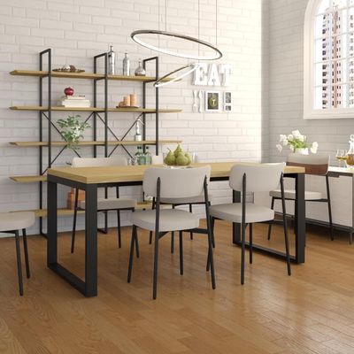 Mesa De Jantar Queens 180x90x77cm Qemj9180 Vermont Oak - Est.preta Vermont Oak/est.preta