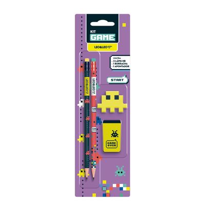 Kit Escrita Leonora Gamer com 2 Lápis Grafites HB Nº2 + 1 Borracha + 1 Apontador
