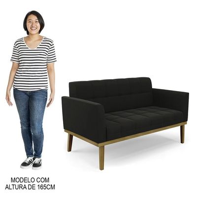 Sofá Namoradeira E 1 Poltrona Base Madeira Castanho Ana Suede Preto - Ibiza