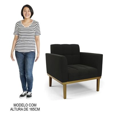 Sofá Namoradeira E 1 Poltrona Base Madeira Castanho Ana Suede Preto - Ibiza