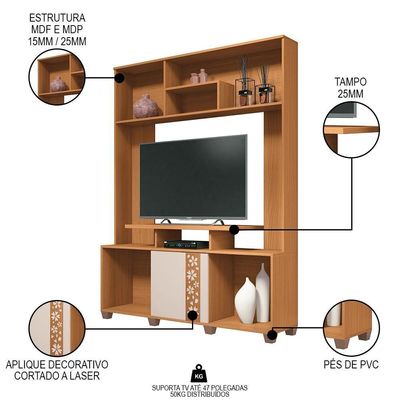 Estante Para 47 Pol. 136cm Milys H01 Off White-cinamomo - Mpozenato