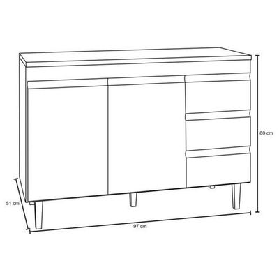Balcão De Cozinha Andréia 100cm 2 Portas 3 Gavetas Com Tampo Amêndoa/Branco