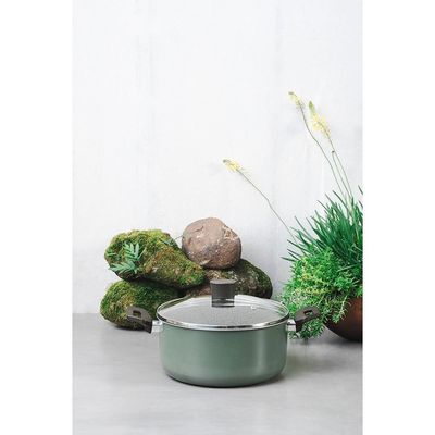 Caçarola Ekó 22cm Antiaderente 3,9L Tampa Vidro Multiflon Verde