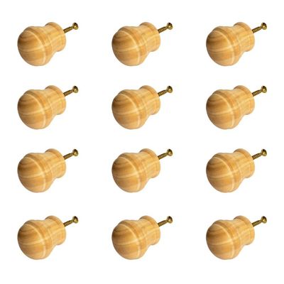 Kit 12 Puxadores de Madeira Redondos P/ Móveis Gavetas Armários Modelo Peão