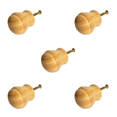 Kit 5 Puxadores de Madeira Redondos P/ Móveis Gavetas Armários Modelo Peão